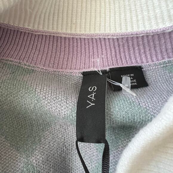 Y.A.S collar detail cardigan in lilac /green checkerboard size M retro academia - Picture 3 of 14
